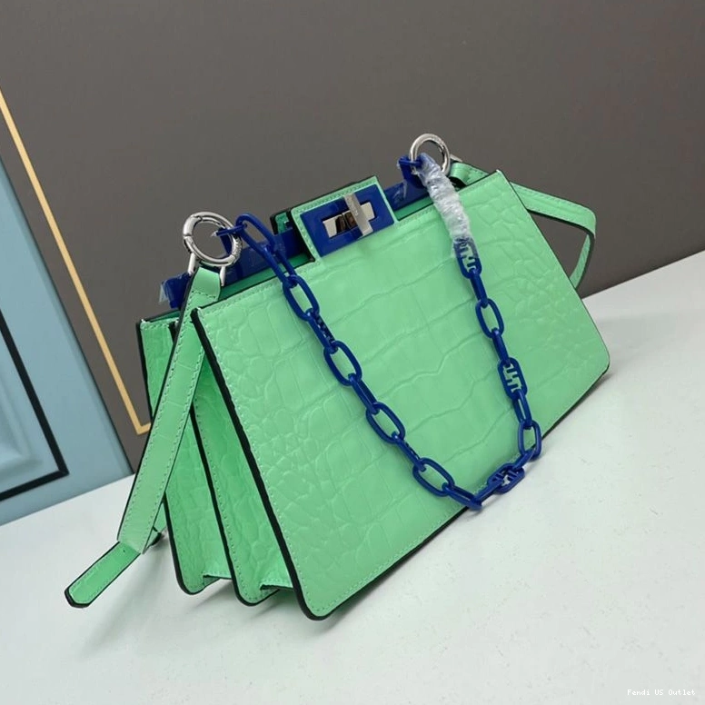 Vintage HOT Green Fendi In Bag Crocodile Leather Medium Peekaboo Cut 0810